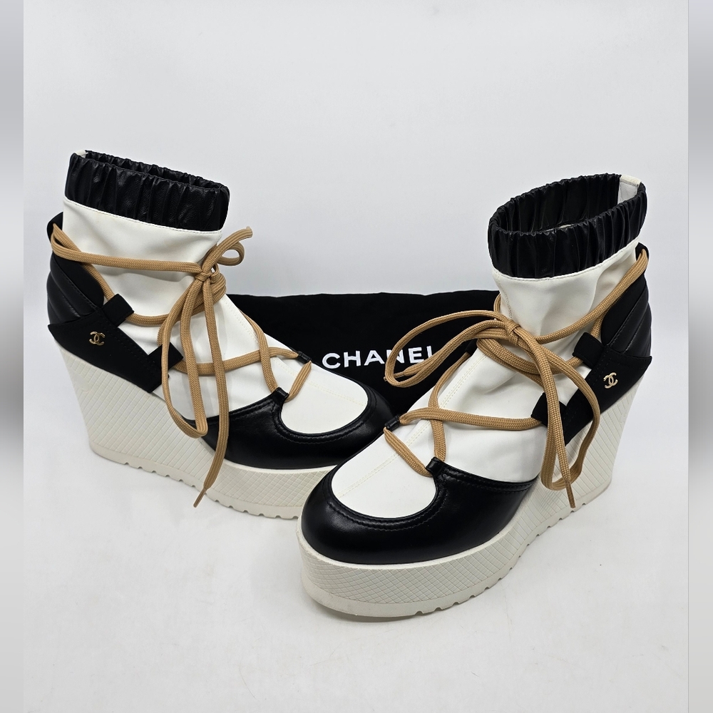 Chanel 2019 Lambskin Calfskin Runway Platform Wedge Boots